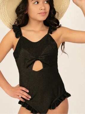 Mia Joy by Joyfolie girls' black sparkle knit one-piece swimsuit sz 8